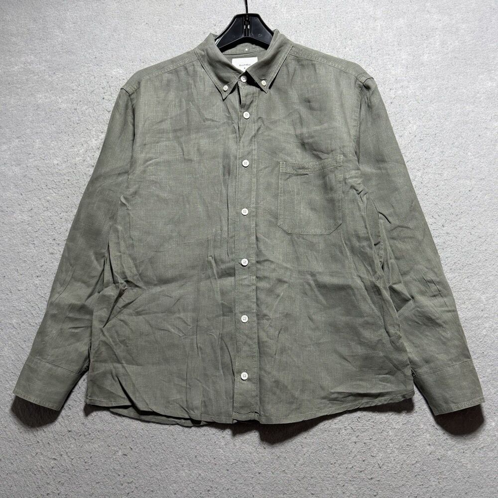 Billy Reid Button Down Shirt M Medium Green Linen Long Sleeve Shirt Long Sleeve